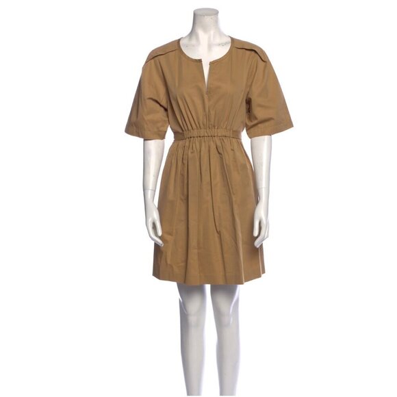3.1 PHILLIP LIM Dress 2 Khaki Cotton Twill Short Sleeve Minimalist Neutral Trip - Picture 1 of 12